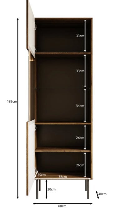 Hoge vitrinekast/boekenkast met glazen deuren, Ophalen, Met deur(en), Eikenhout, 50 tot 100 cm