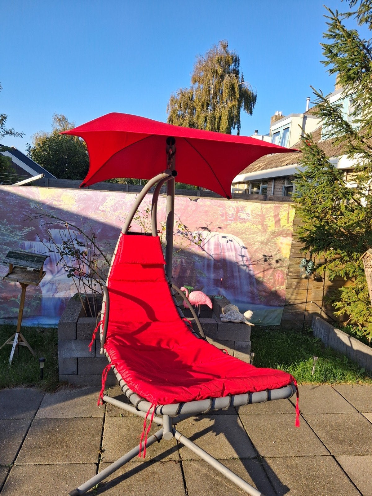 hangstoel met kussen en parasol, Ophalen, Zo goed als nieuw