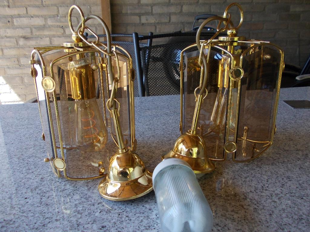 2 nostalgische hanglampjes zestiger jaren, Gebruikt, Ophalen of Verzenden, Nostalgie, Glas