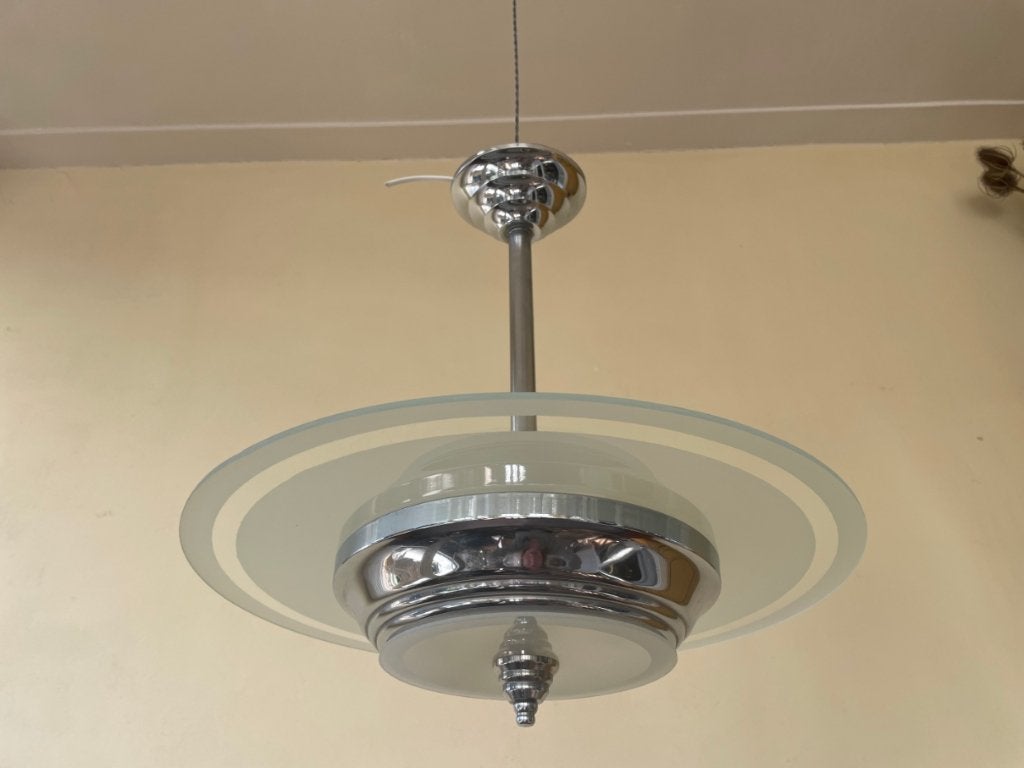 Lamp Hanglamp Schijflamp art deco 1930 Frans, Ophalen of Verzenden