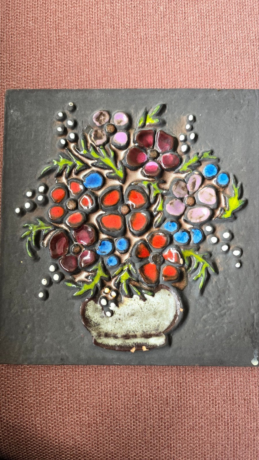 Vintage geglazuurde wandtegel bloemen W. Germany 23x23cm, Antiek en Kunst, Antiek | Wandborden en Tegels, Ophalen of Verzenden