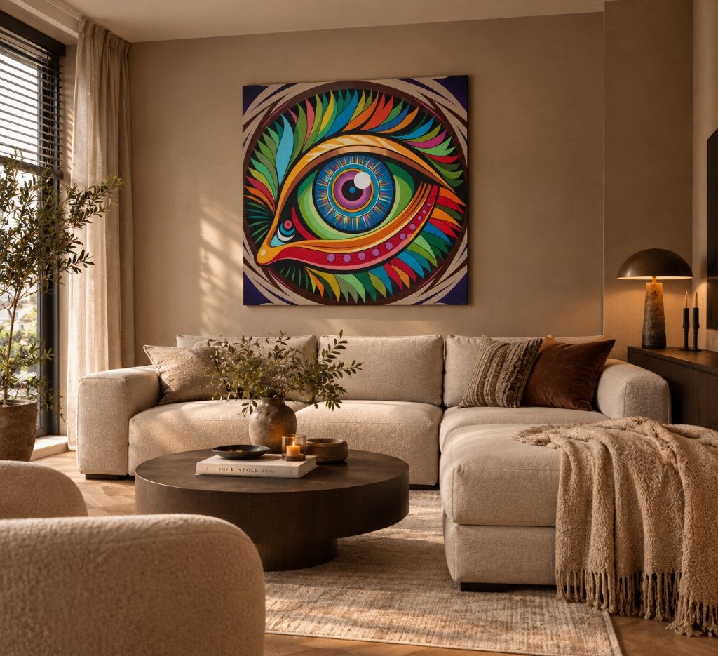 Kleurrijk groot abstract Vogeloog schilderij 94 x 94 cm, Ophalen of Verzenden