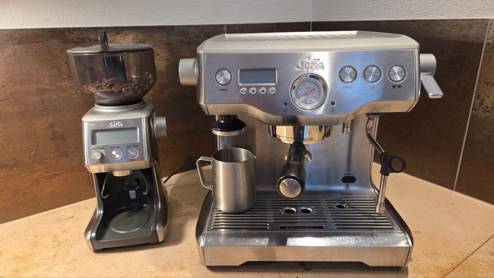 Solis Barista Triple Heat + Caffissima Digitale Koffiemolen, Ophalen, Gebruikt, Espresso apparaat, Koffiebonen