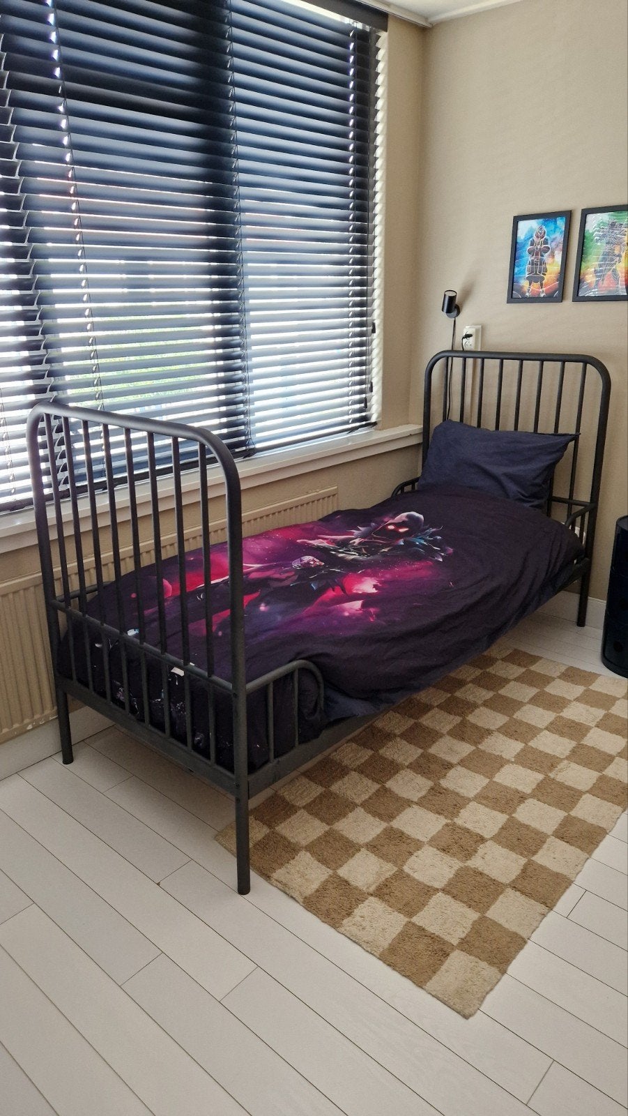 Zwart metalen bedframe met spijlen, meegroeibed Ikea, Ophalen, Gebruikt, 90 cm, Eenpersoons