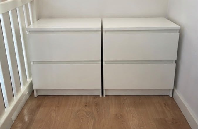 Ikea Nachtkastje met 2 lades - Wit, Ophalen, Gebruikt, Minder dan 45 cm, Minder dan 55 cm