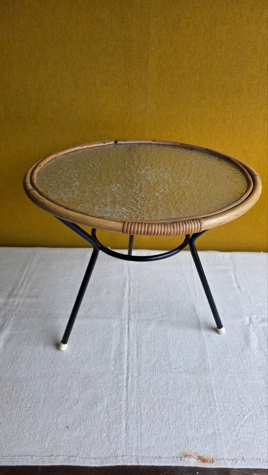 Vintage Rotan Bijzettafel Rohe Noordwolde Jaren '50 tafeltje, 45 tot 60 cm, Minder dan 55 cm, Gebruikt, Vintage