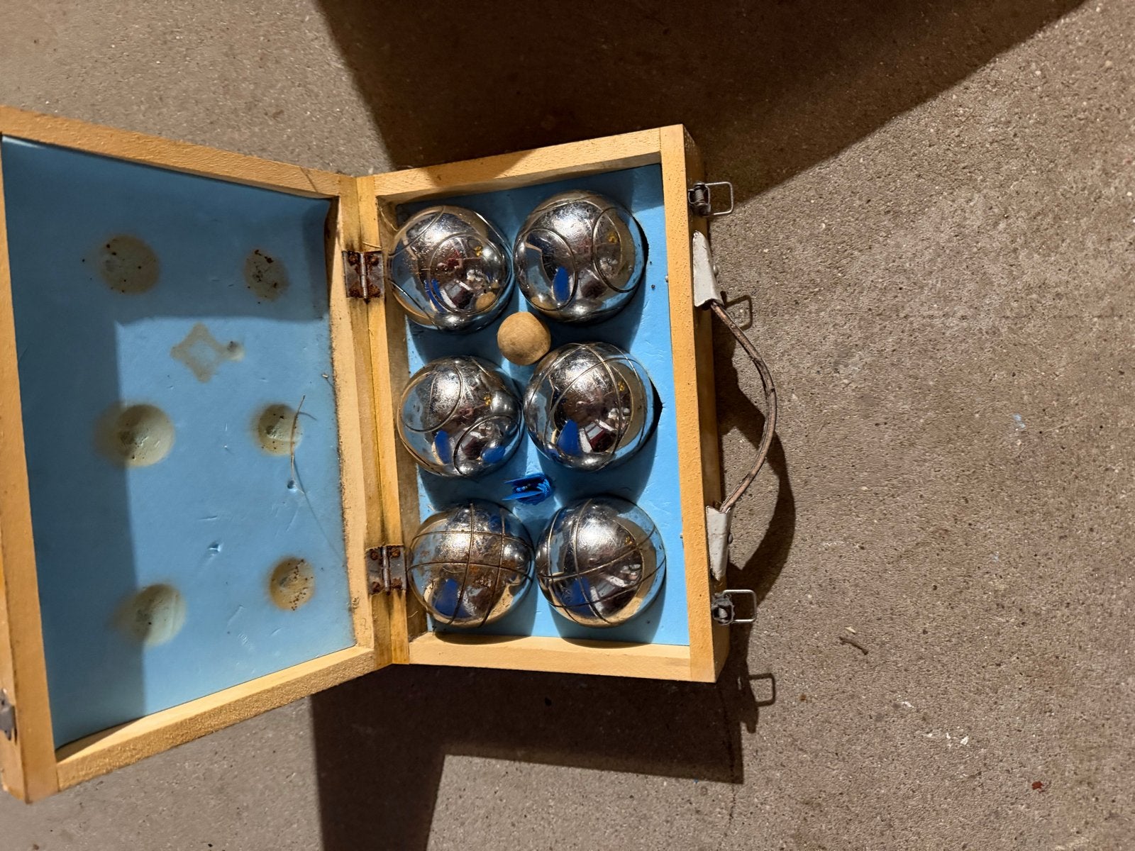 Jeu de boules ballen in houten kistje, Ophalen, Gebruikt