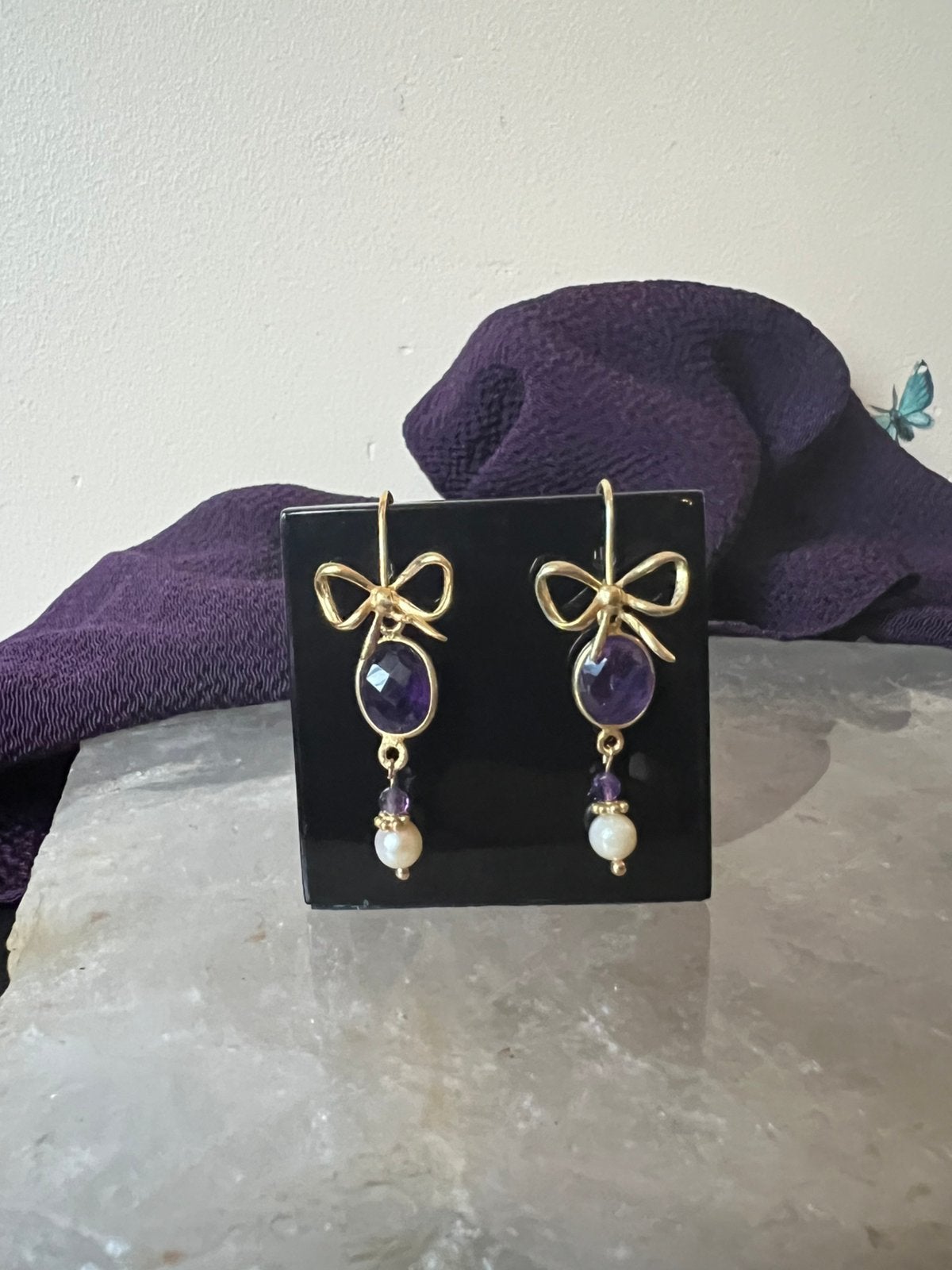 Amethist AKOYA zoutwater parel beschermt intuïtie magie, Hangers, Paars, Magnolia11, Nieuw