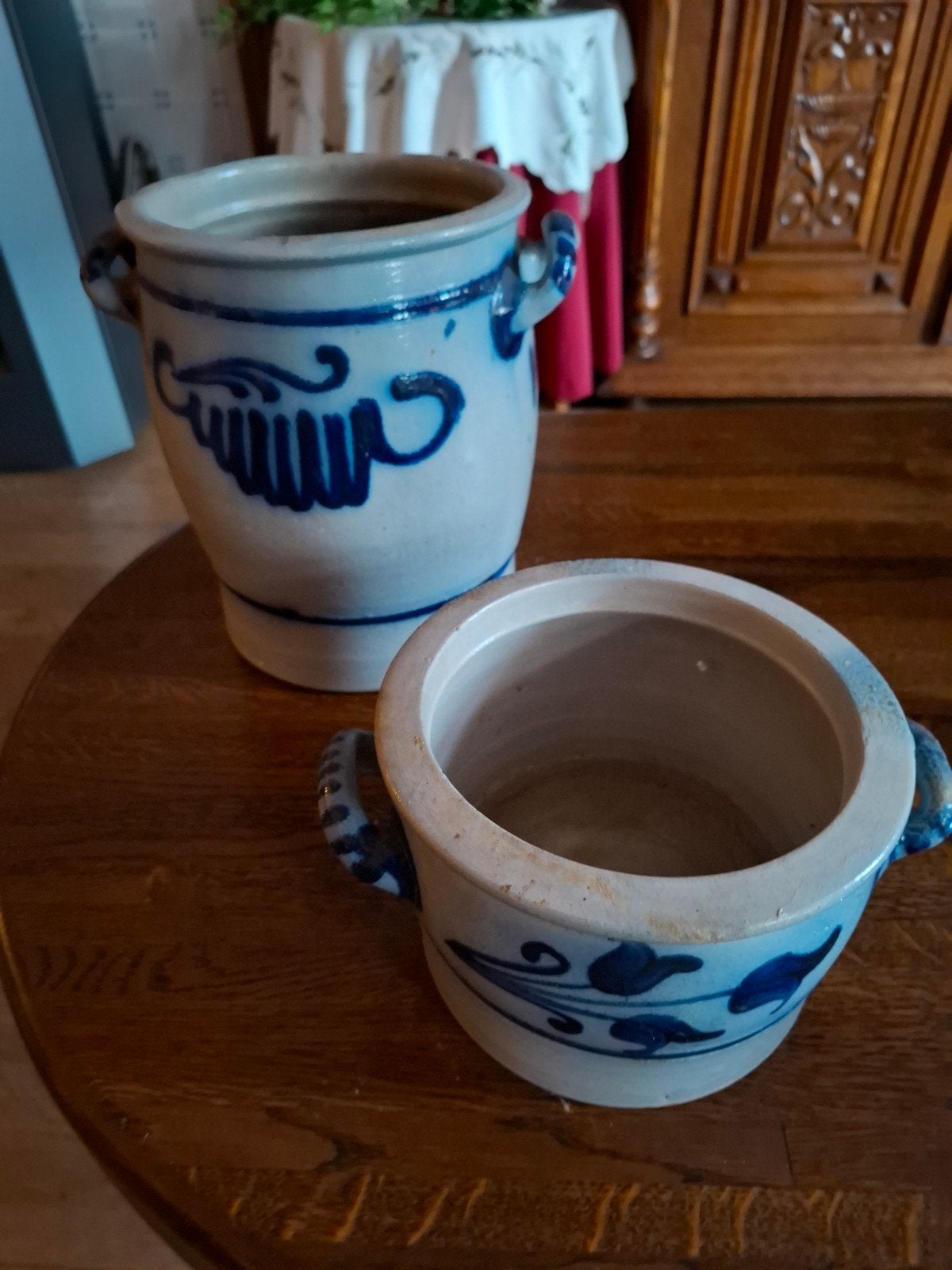 Set van 2 antieke Keulse potten - blauw/grijs aardewerk, Ophalen