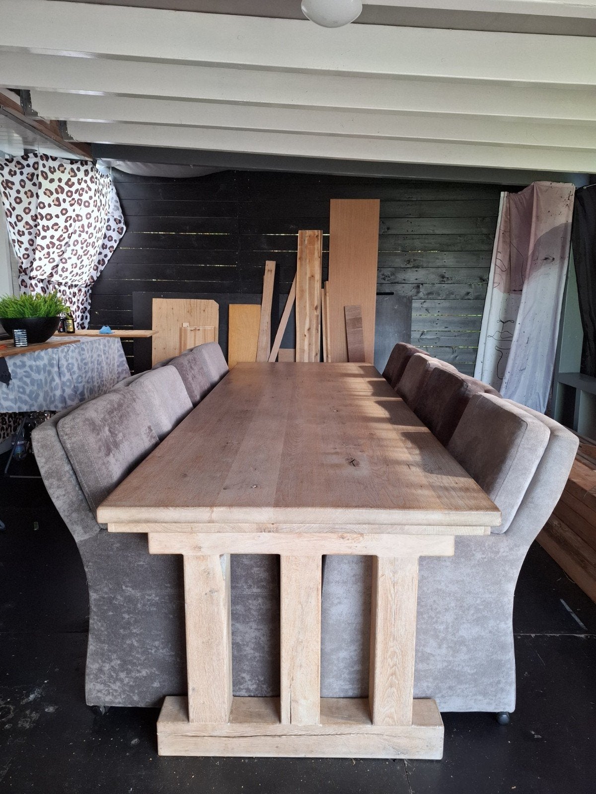 grote eiken eettafel met 8 stoelen, Ophalen, 75 tot 100 cm