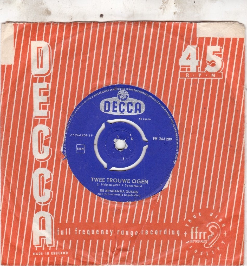 De Brabantse Zusjes ( 1958 ), Cd's en Dvd's, Ophalen of Verzenden, Zo goed als nieuw, 7 inch, Levenslied of Smartlap