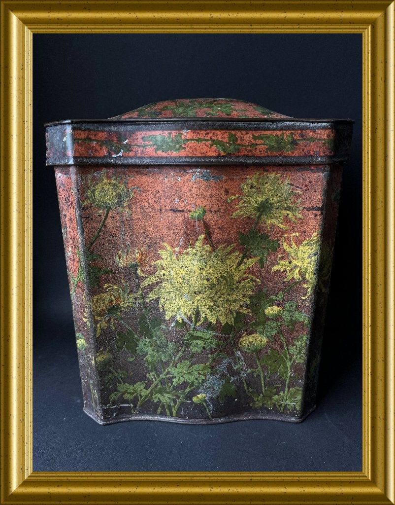 Antiek decoratief groter blik : bloemen, Verzamelen, Blikken, Ophalen of Verzenden, Gebruikt, Overige