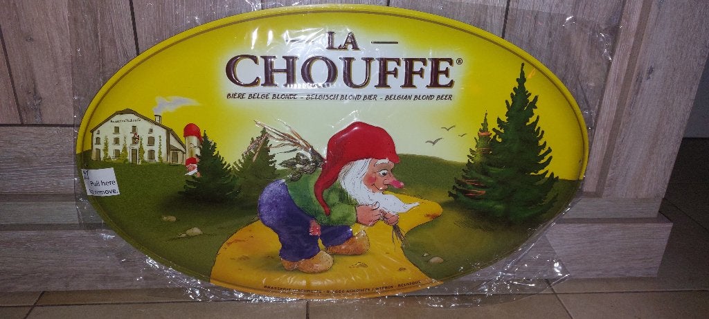 Origineel reclamebord Chouffe nog in verpakking, Verzamelen, Biermerken, Ophalen of Verzenden, Nieuw, Reclamebord, Plaat of Schild