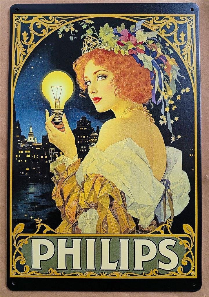 PHILIPS Gloeilamp Deco Reclame Metalen wandbord plaat, Verzenden, Nieuw, Reclamebord