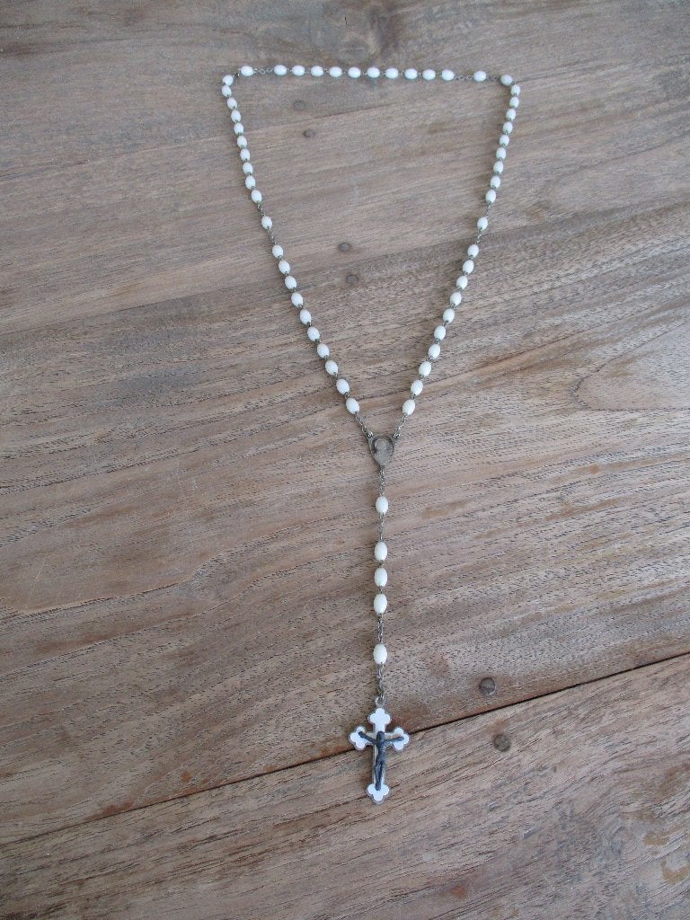 witte antieke vintage rozenkrans, Ophalen of Verzenden