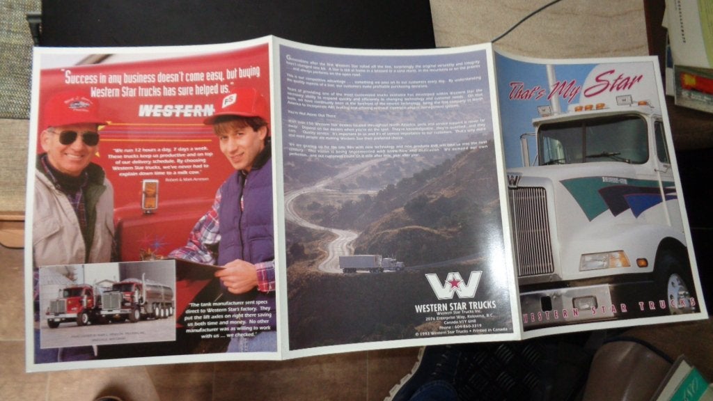 Folder  WESTERN STAR TRUCKS  ,  1993, Verzenden, Nieuw, Overige merken