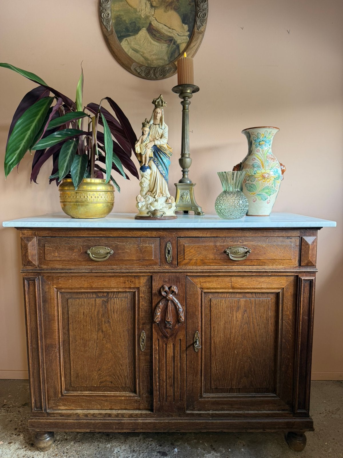 Vintage houten commode eik met wit marmeren blad, Ophalen, Gebruikt