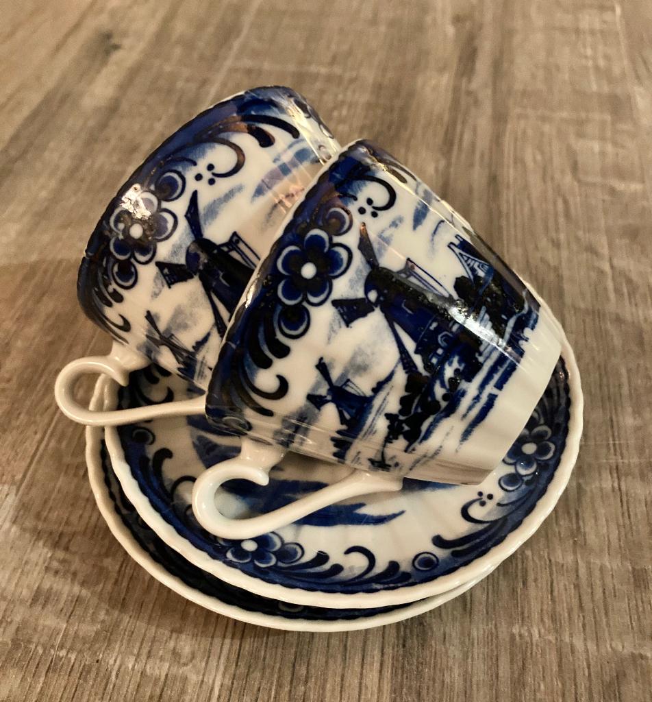 Kop en schotels oud Holland molens servies porselein kopjes, Antiek en Kunst, Antiek | Servies los, Ophalen of Verzenden