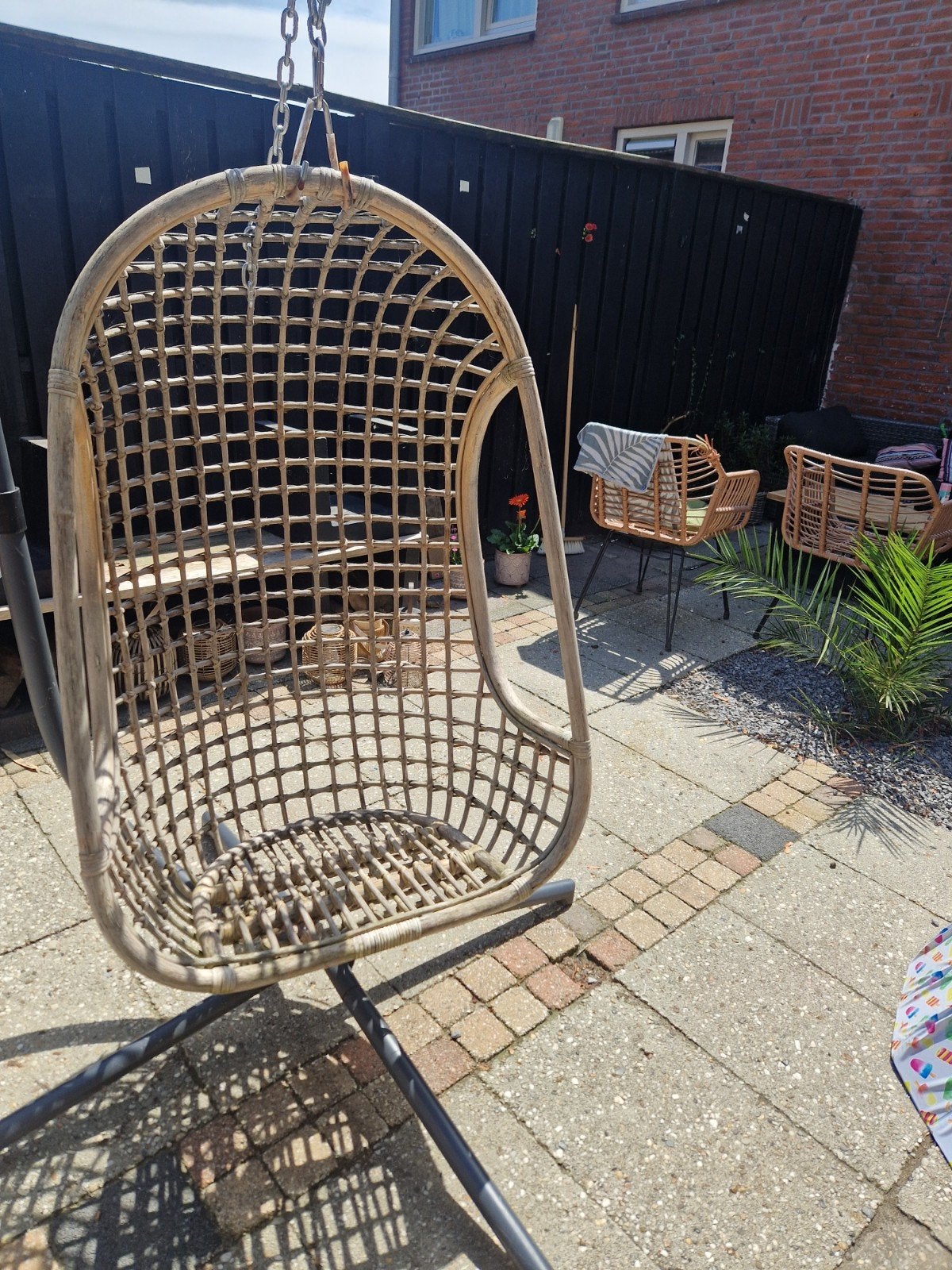 Rotan hangstoel met standaard, Ophalen, Gebruikt, Met standaard, Eenpersoons