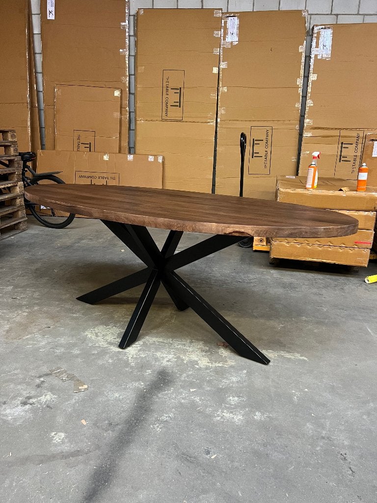 Ovale mango walnoot eettafel 180X90cm incl. spinpoot, Ophalen, Nieuw, 50 tot 100 cm, Vijf personen of meer