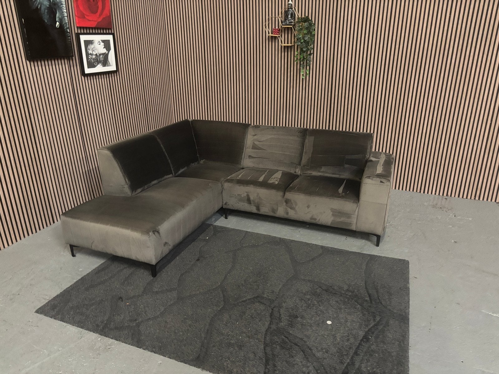 GRATIS LEVERING Velvet Hoekbank Antraciet 240x200 GEREINIGD, Hoekbank, Ophalen of Verzenden, Zo goed als nieuw, 150 cm of meer