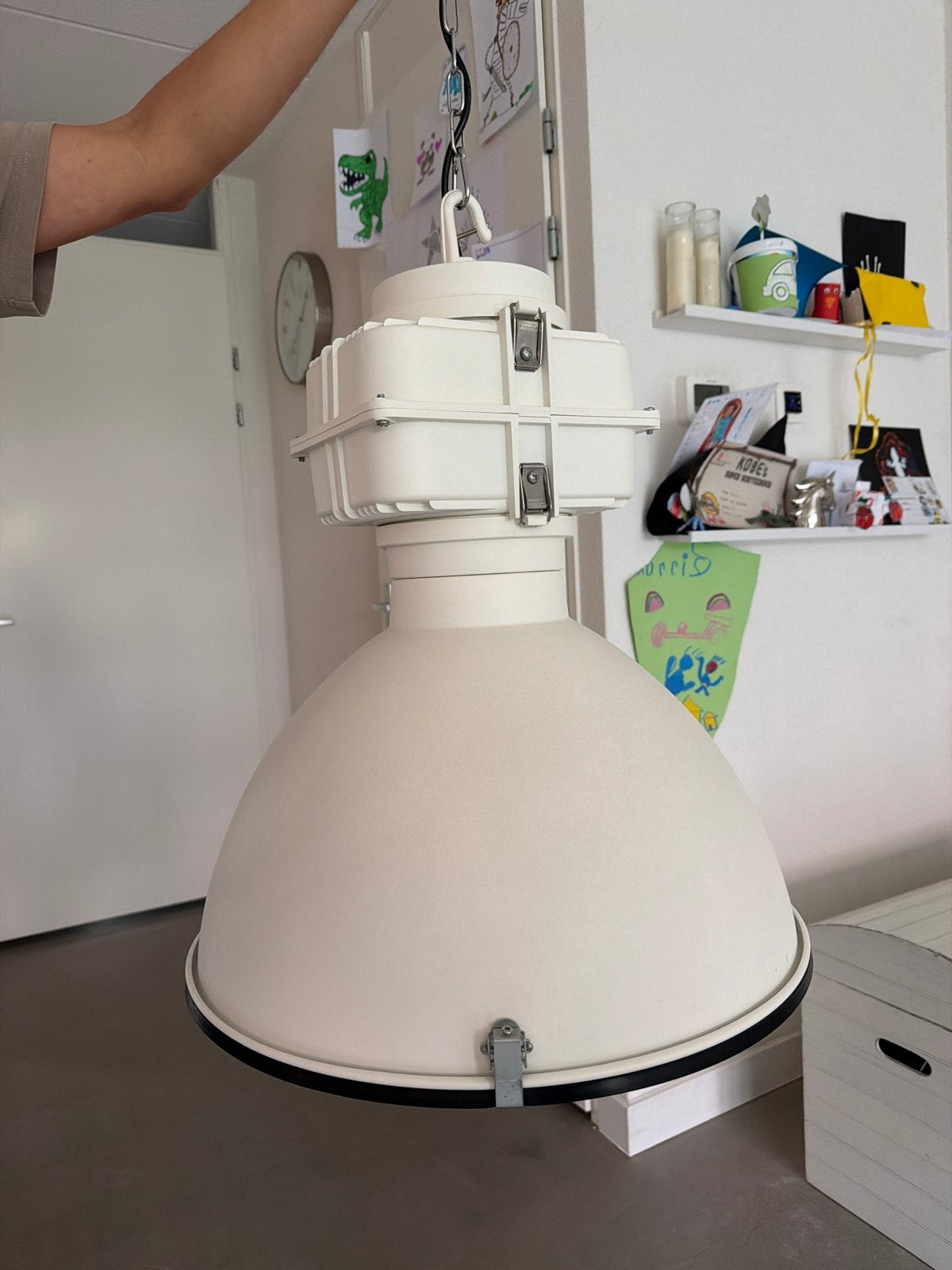 Industriële trafo hanglamp XL wit, Huis en Inrichting, Ophalen, Zo goed als nieuw, Metaal, E27 (groot)