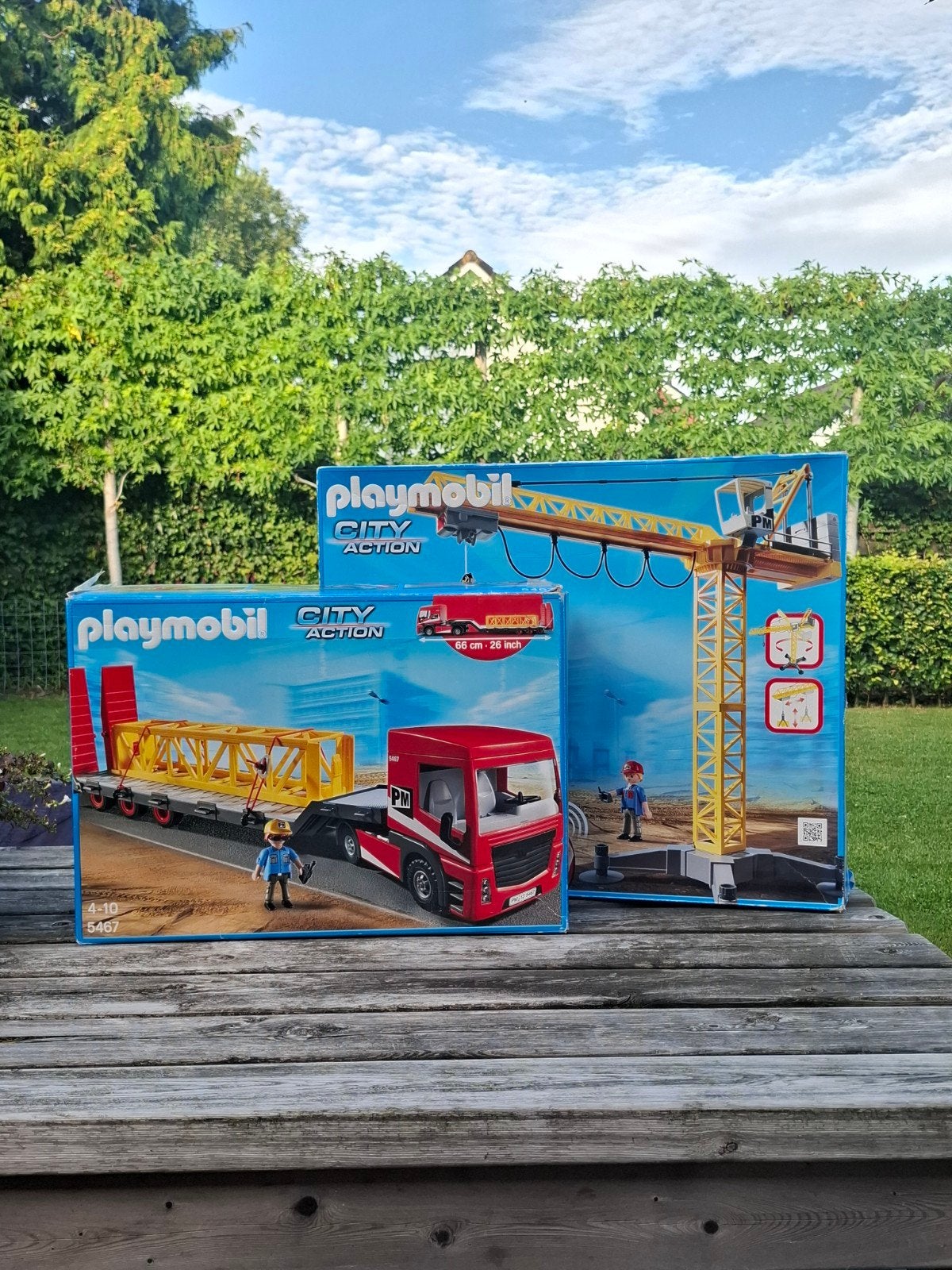 Playmobil 5466 & 5467 Bouwplaats Kraan + Laadwagen met dozen, Ophalen, Gebruikt, Complete set, Voertuig