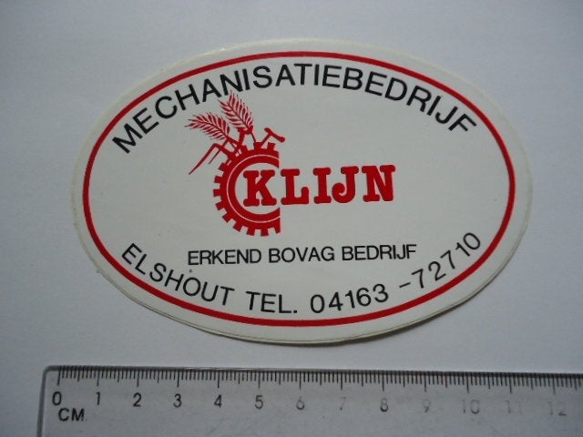 sticker oud KLIJN machine bovag ELshout heusden agri retro, Verzenden, Zo goed als nieuw, Bedrijf of Vereniging