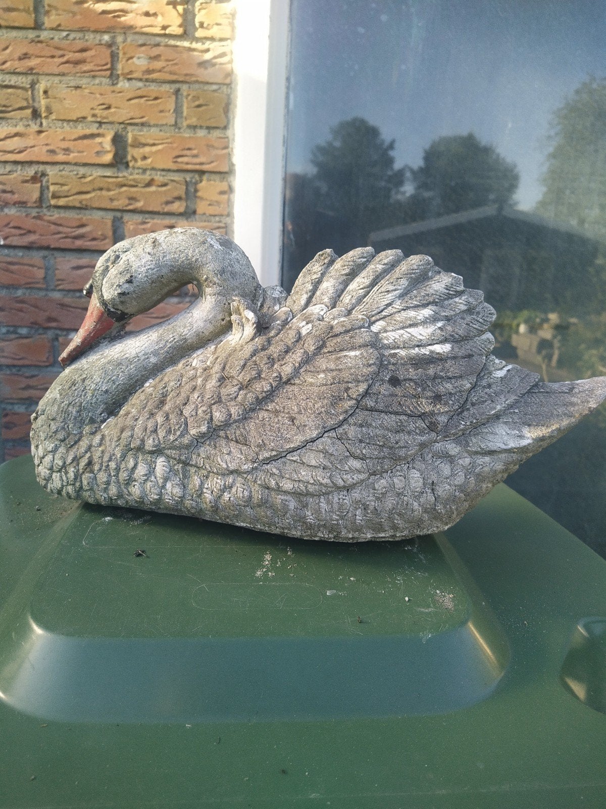 Vintage betonnen zwaan tuindecoratie, Vintage, Gebruikt, Ophalen of Verzenden, Grijs
