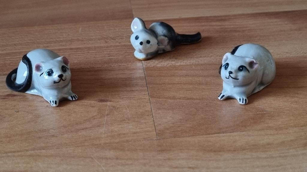 3 Mooie Vintage Miniatuur Muis Beeldjes Porselein Letterbak, Verzenden, Gebruikt, Dier