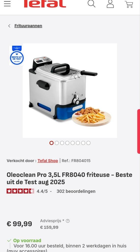 Tefal Oleoclean Pro FR8040 - Nieuwstaat!, Witgoed en Apparatuur, Frituurpannen, Ophalen, Groupe SEB Nederland B.V., Postbus 141, 3900 AC Veenendaal