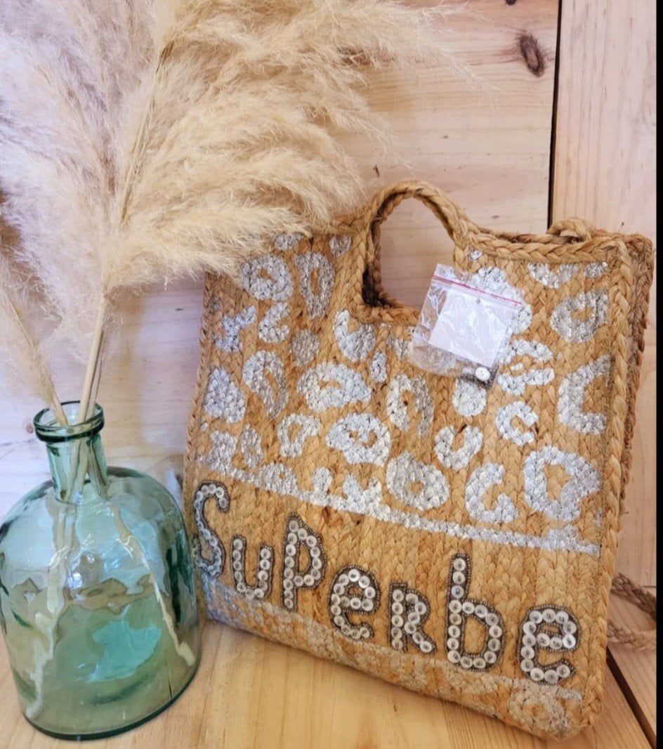 nieuw superbe rieten shopper met zilveren details, Ophalen, Nieuw, Bruin, Shopper