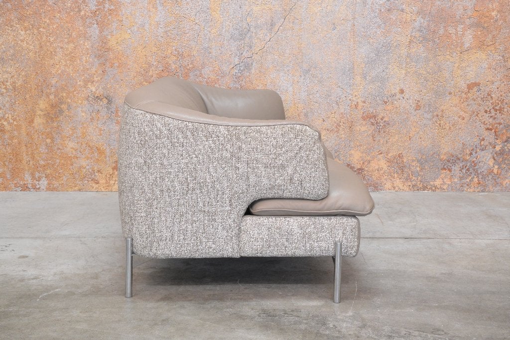 ZGANieuw Natuzzi tweezits designbank combi leer + stof, Natuzzi, 150 tot 200 cm, Natuzzi, Tweepersoons