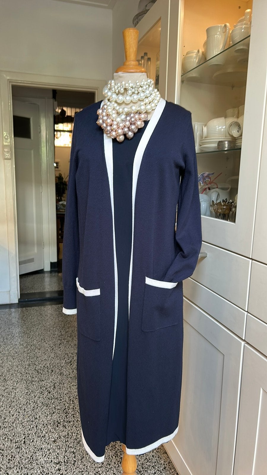 Lang Navykleurig witte bies, vest van QUESTION? mt S, Ophalen of Verzenden, Zo goed als nieuw, Maat 36 (S), Blauw