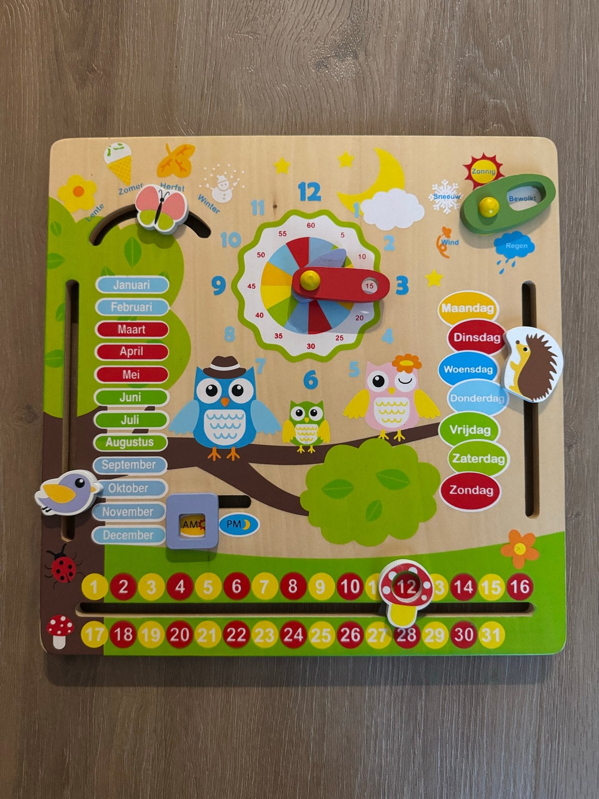 Houten Educatieve Kalender en Klok voor Kinderen, Ophalen of Verzenden, Zo goed als nieuw, Taal en Lezen