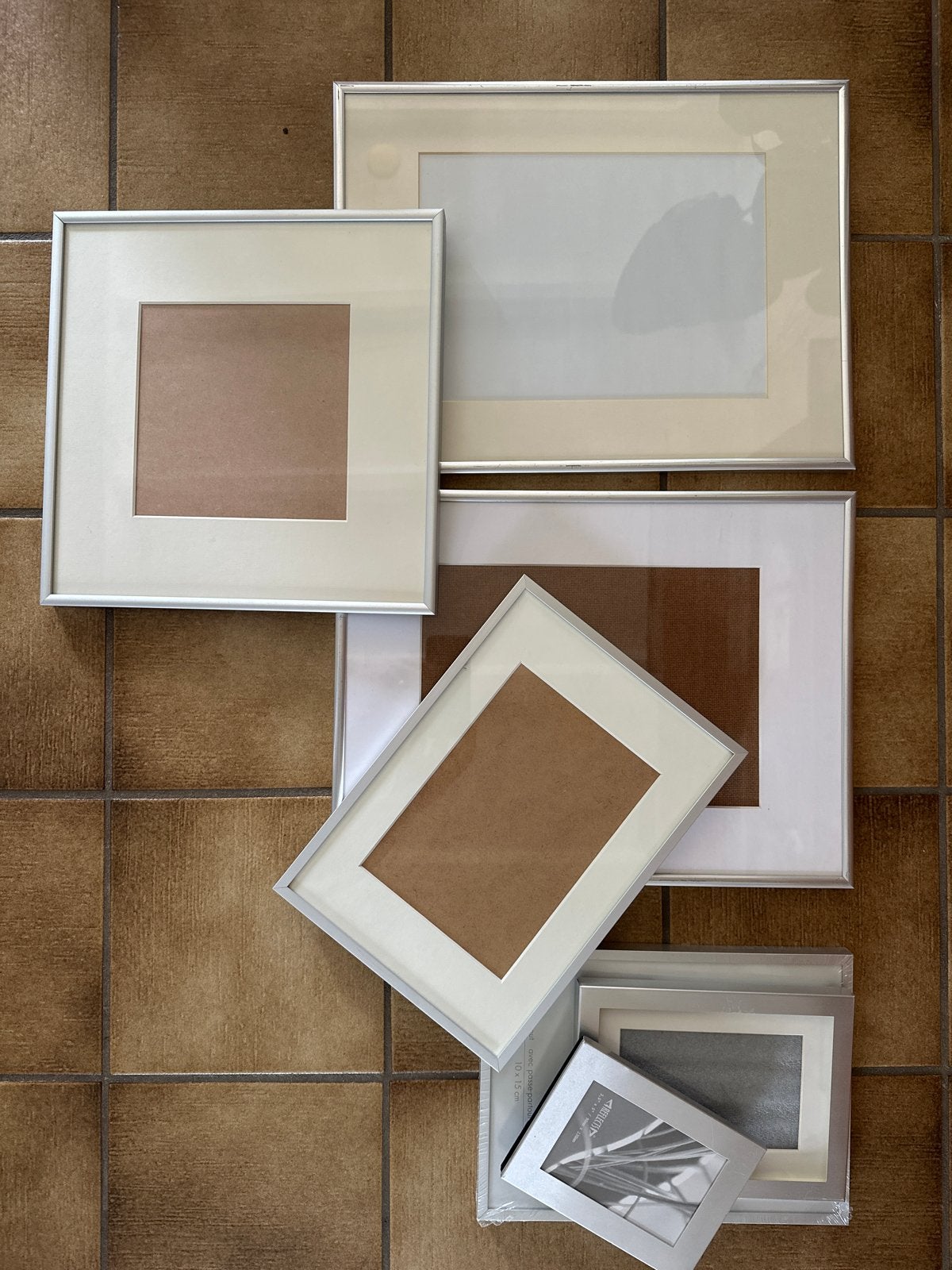 Diverse fotolijsten, zilverkleurig, met passe-partout, Huis en Inrichting, Gebruikt, Ophalen of Verzenden, Fotolijst, Met glas