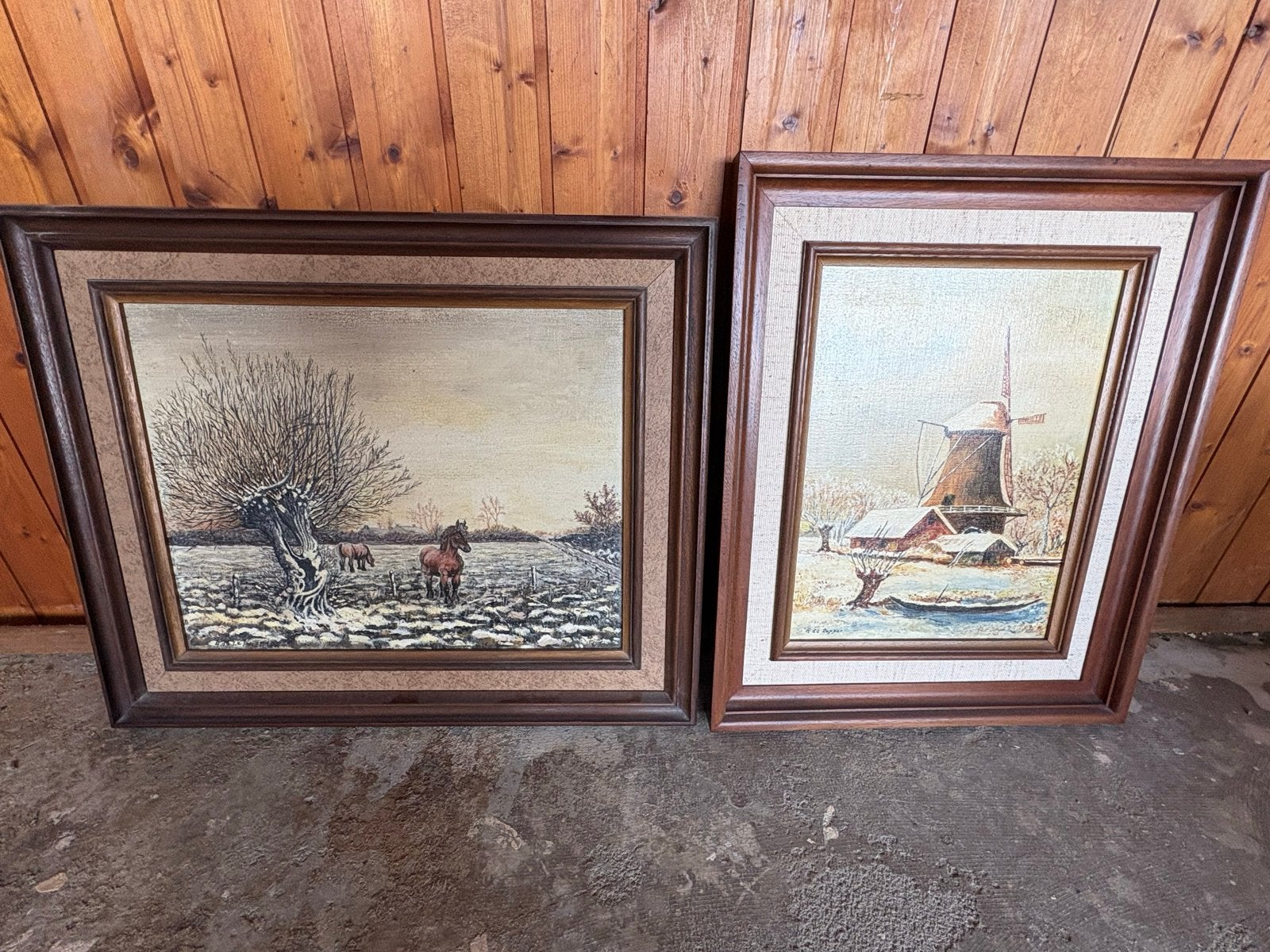 Twee ingelijste landschapsschilderijen, gesigneerd, Antiek en Kunst, Kunst | Schilderijen | Klassiek, Landschap, Realistisch, Olieverf