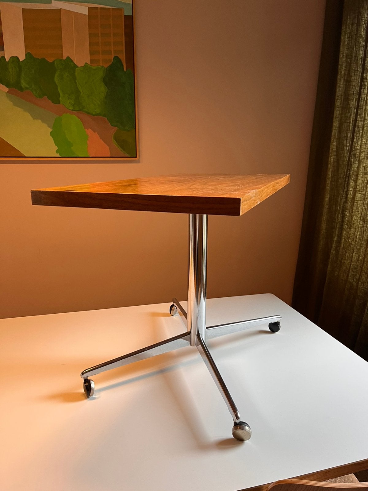 Bijzettafel / tvmeubel / plantentafel teak en chroom, Gebruikt, 75 cm of meer, Rechthoekig, Ophalen