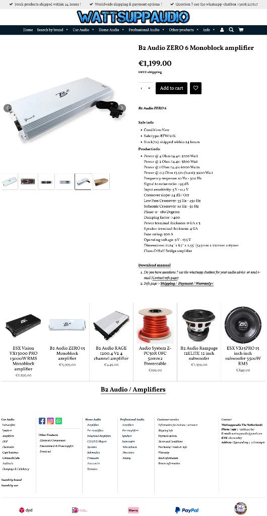B2 Audio ZERO 6 Monoblok versterker 6000W RMS, ., Nieuw, Ophalen of Verzenden, Plantevej 35, 2870 Dyssegaard, Denmark