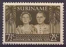 Suriname NVPH nr 324 postfris Koninklijk bezoek 1955, Ophalen of Verzenden, Postfris