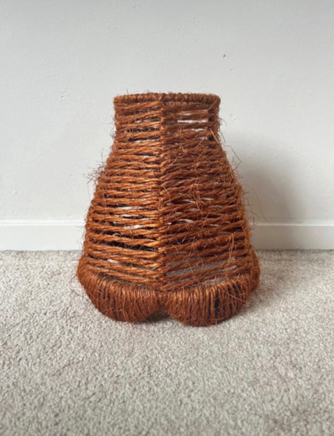 Vintage gevlochten lampenkap, 22x21cm. Roest 60s 70s retro, Hanglamp, Gebruikt, Rond, Oranje
