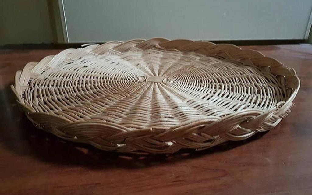 Rotan rieten ronde schaal vintage retro (50cm), Schaal, Rond, Ophalen of Verzenden, Zo goed als nieuw