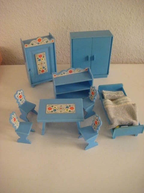 Retro poppenhuis meubeltjes jaren '70 Vintage diverse sets, Ophalen of Verzenden, Gebruikt, Poppenhuis