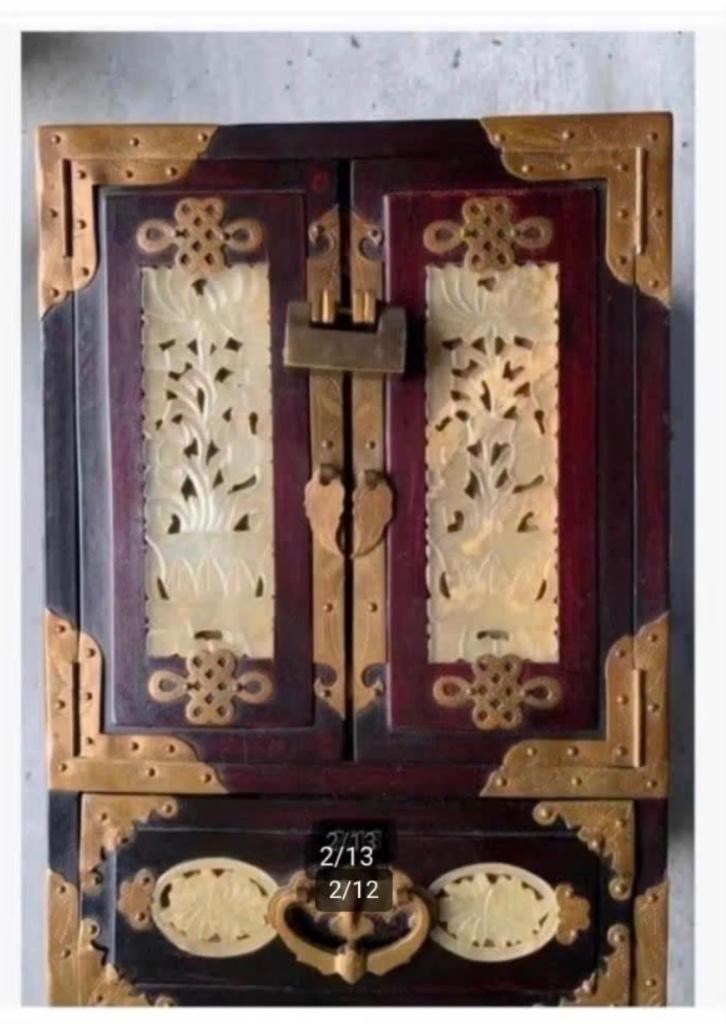 Chinees sieraden kast koperbeslag jade amuletten laden slot, Ophalen of Verzenden