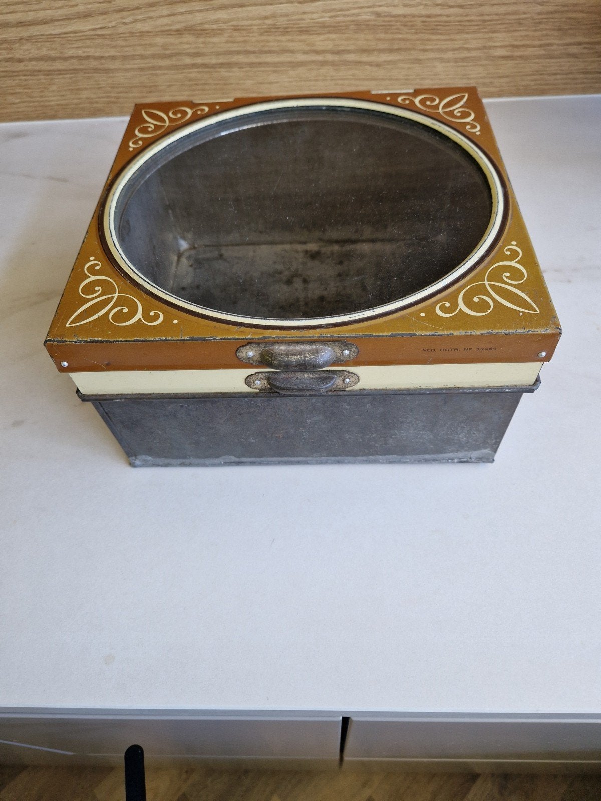 Vintage Verkade Winkelblik/toonbankblik met glazen venster, Ophalen of Verzenden