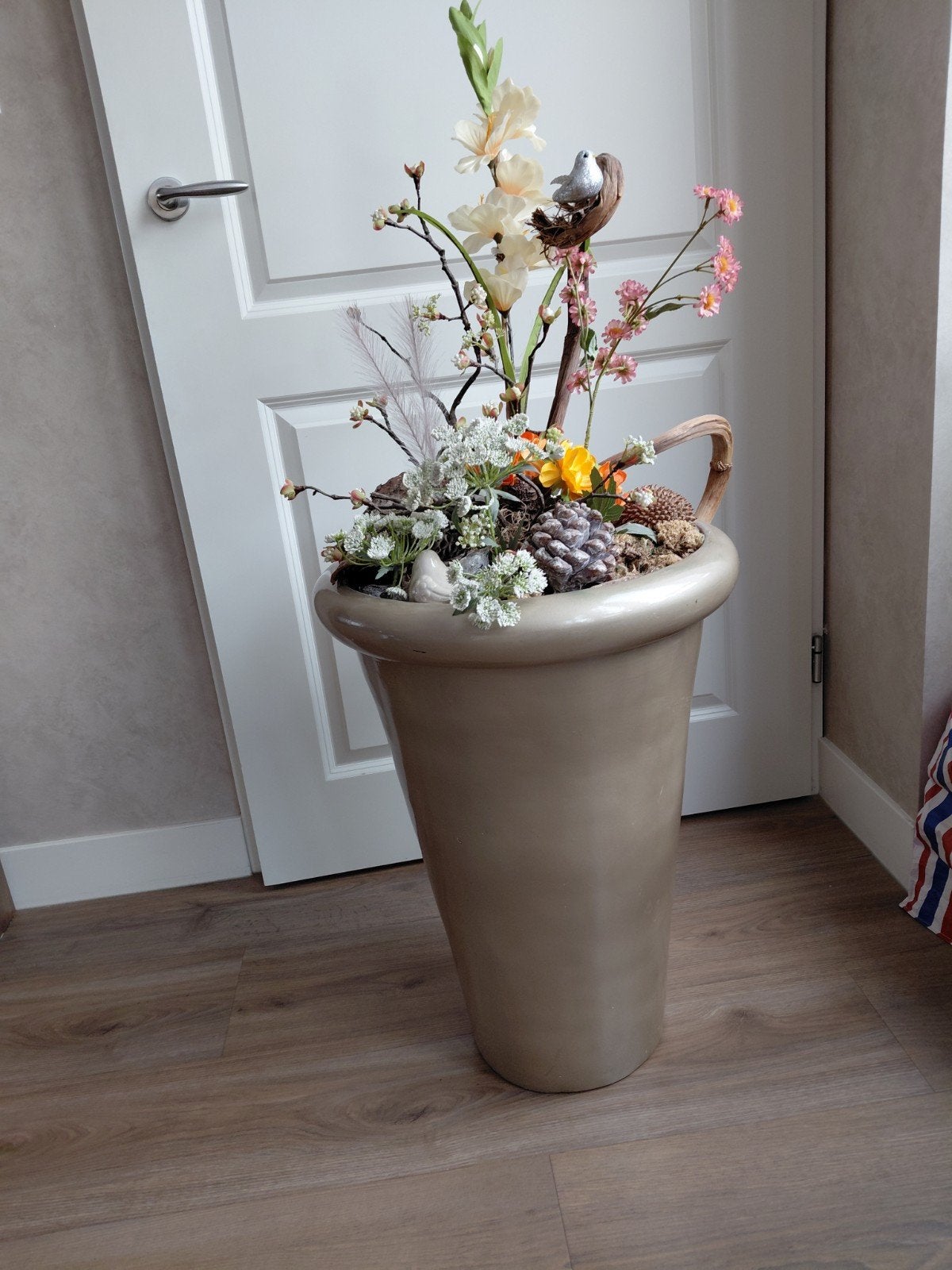 Mooie brocante vaas met droogbloemen - 75 cm hoog, Antiek en Kunst, Ophalen