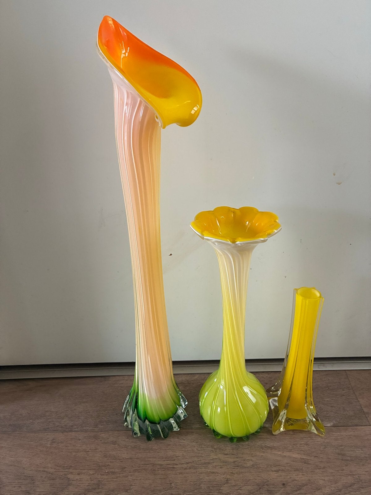 Set van 3 Murano glazen vazen - Lelie en trompet, Ophalen of Verzenden