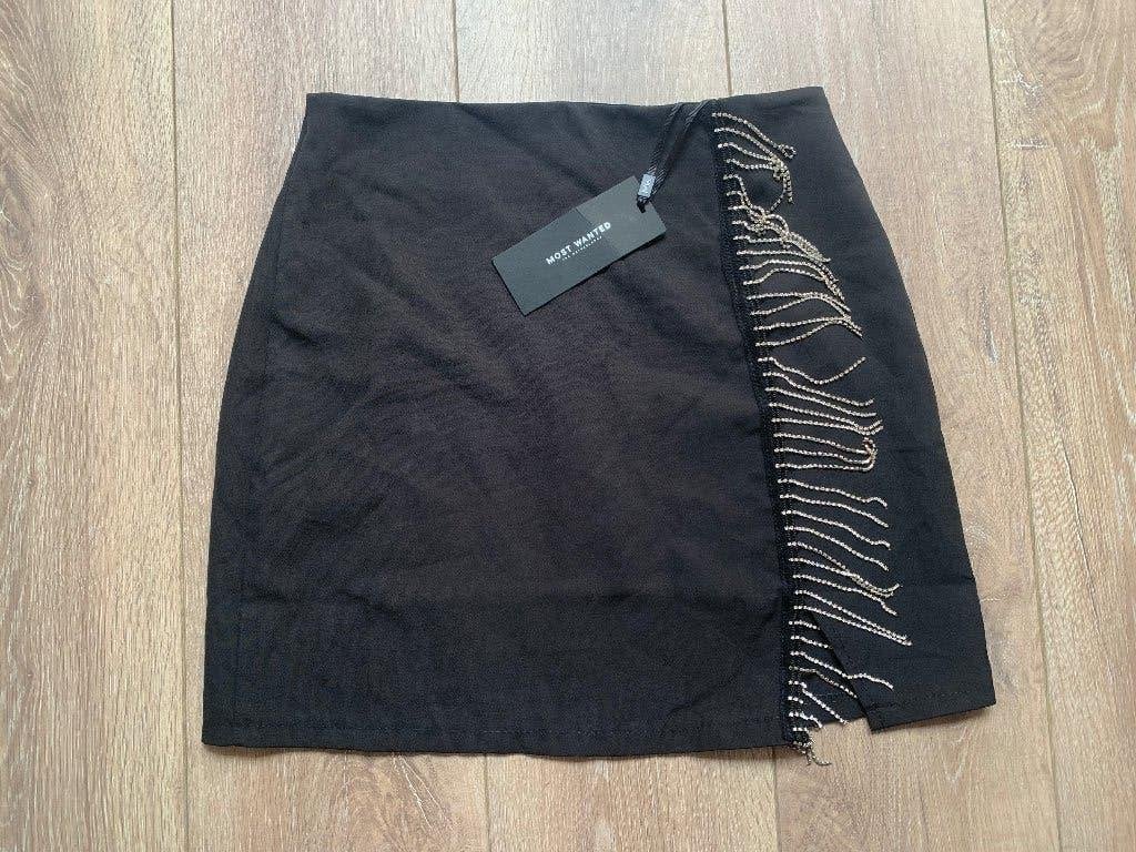 Most Wanted korte rok zilveren franjes zwart M= S/36-M/38, Kleding | Dames, Rokken, Verzenden, Zwart, Nieuw, Most Wanted