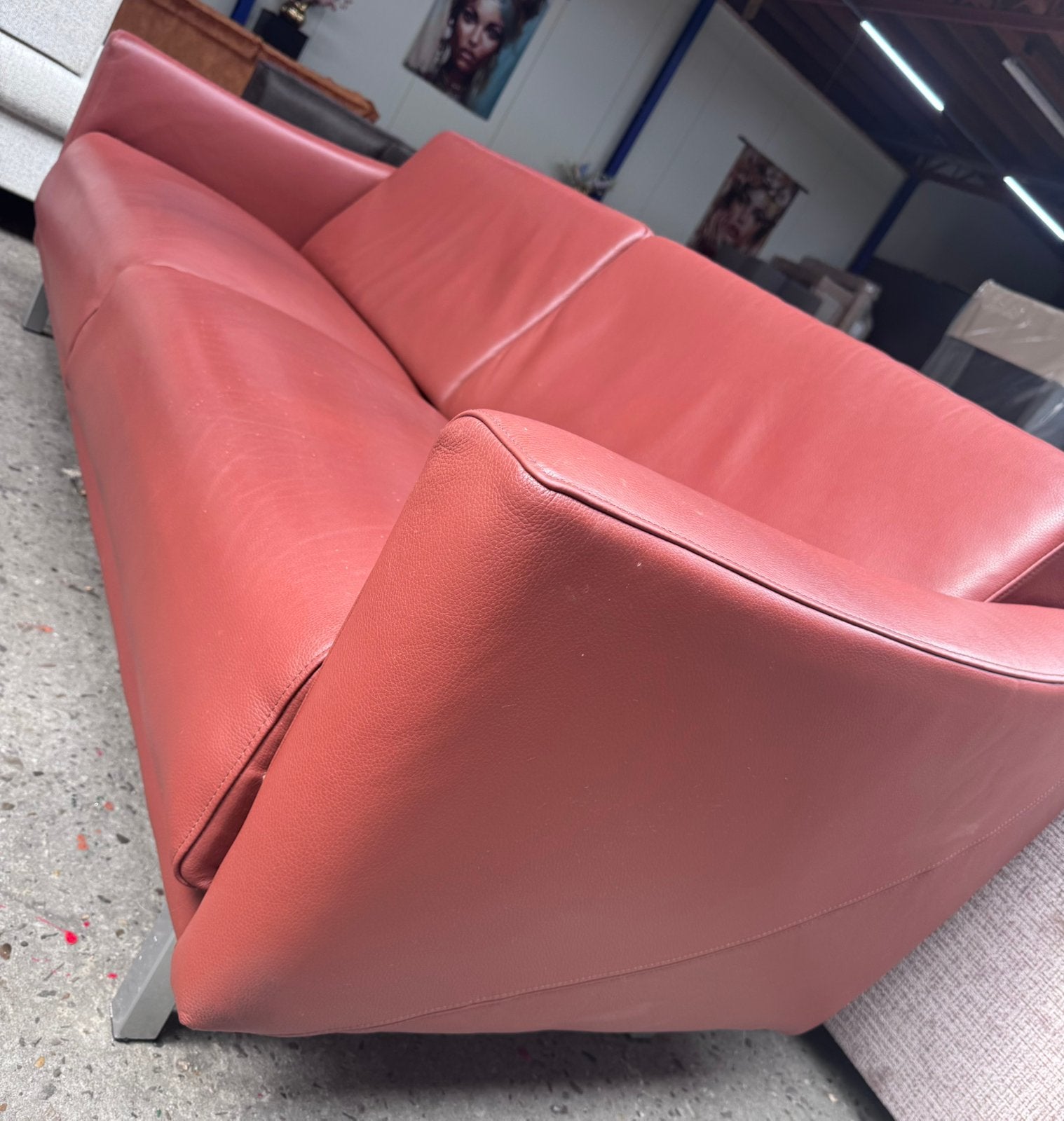 Design Bank Leer - Rood - 205 x 90cm, Ophalen, Gebruikt, Driepersoons, Rechte bank