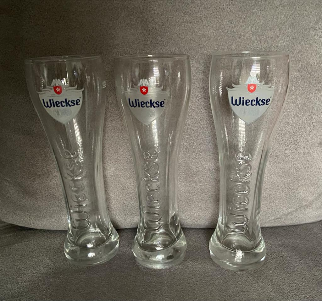 Drie zeer nette Wieckse bierglazen, Ophalen of Verzenden, Zo goed als nieuw, Glas of Glazen, Overige merken